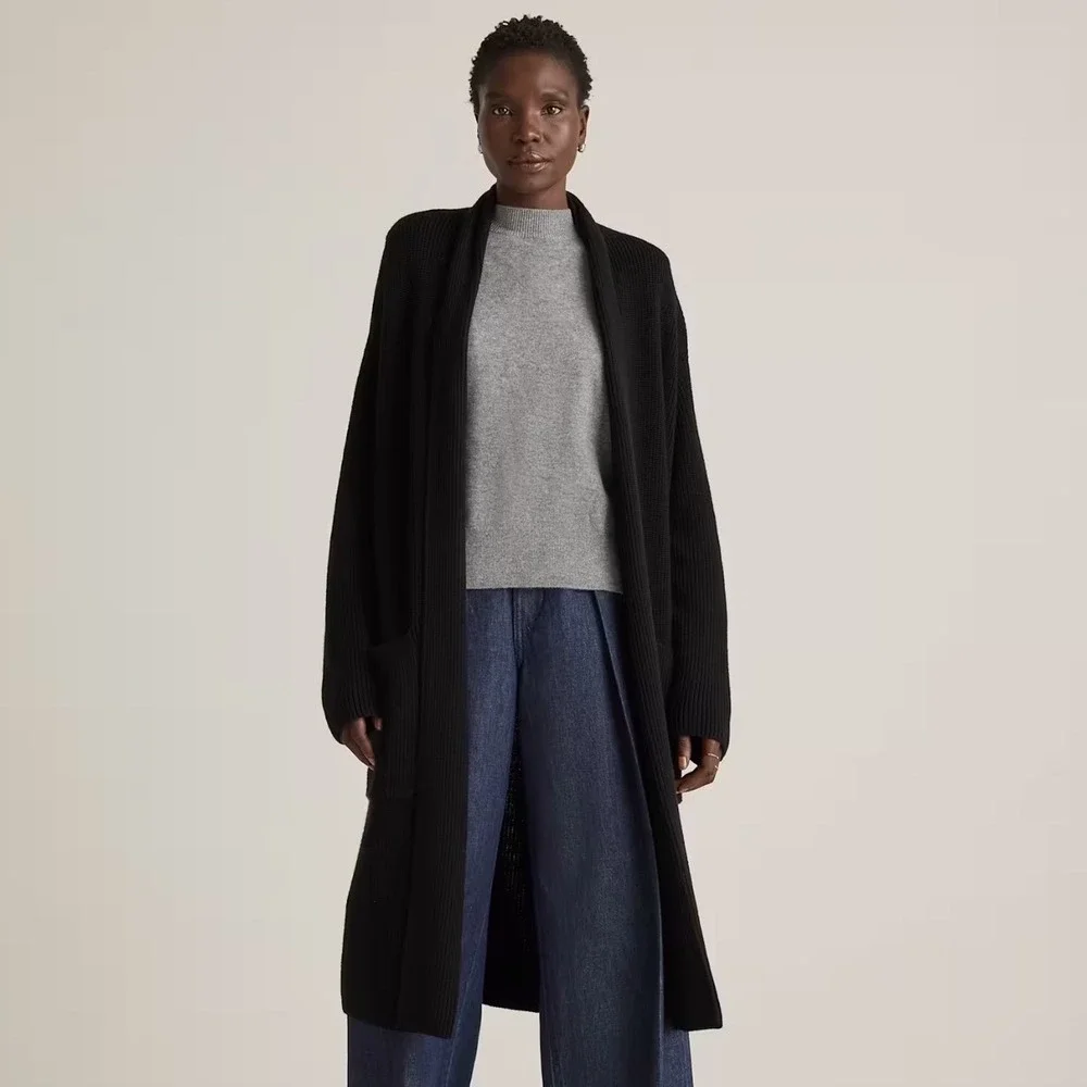 Quince Australian Merino Wool Duster Cardigan Black Small New With Tags
